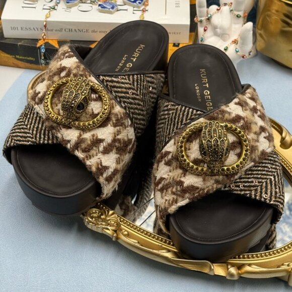 🆕 KURT GEIGER LONDON 🧿 NWOB Chelsea Drench Cross Strap Sandal, Brown Sz US 7 - Picture 12 of 16